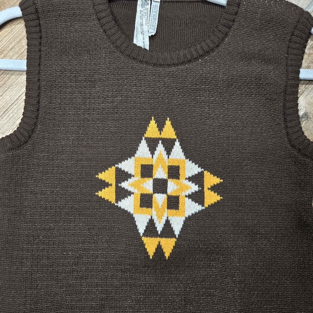 Vintage 70s Givenchy Nouvelle Boutique Vest Brown Yellow Graphic Womens Size 2 - Picture 4 of 16